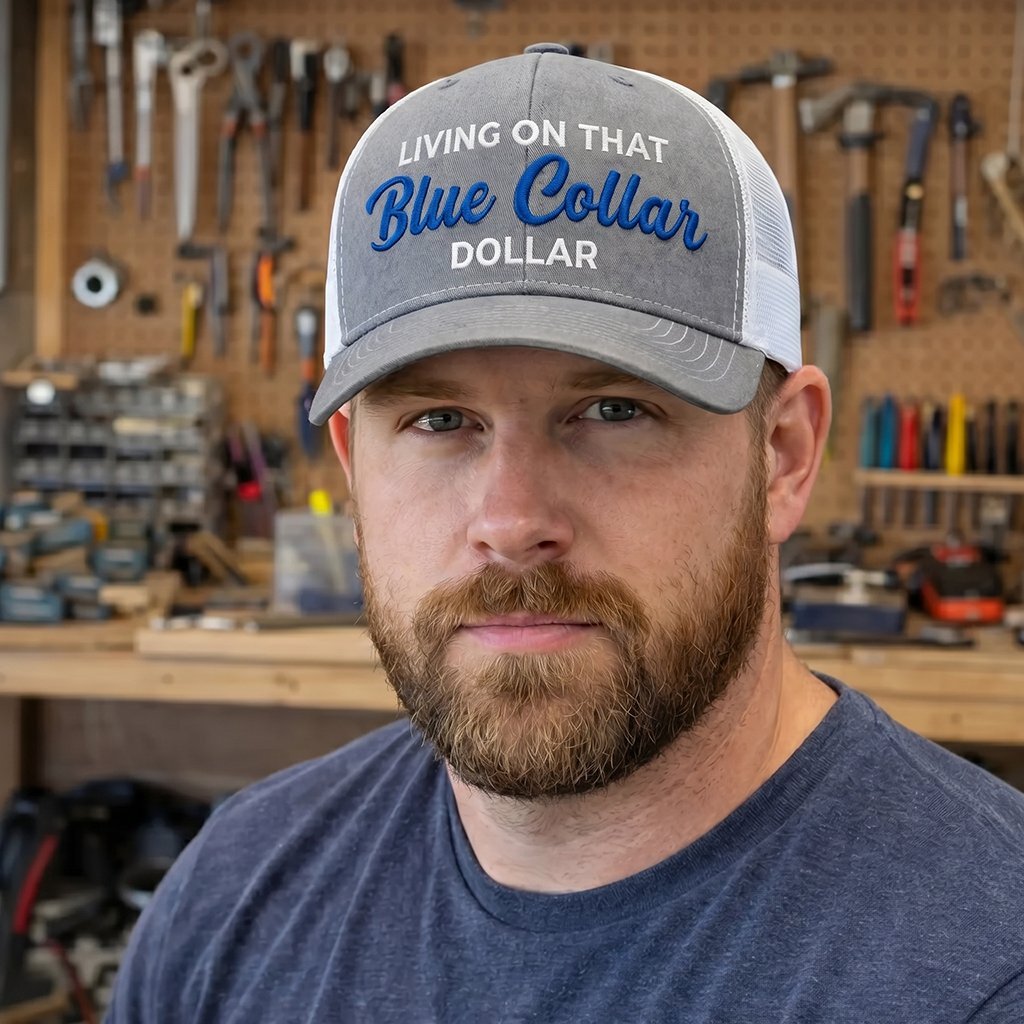 🛠️🧢Blue Collar Dollar Trucker Hat – Proud Workwear Cap - OmniQ™