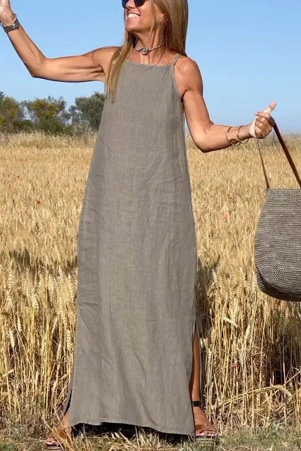 🔥2026 New Arrival👗Women’s Off - Shoulder Solid Linen Dress - OmniQ™